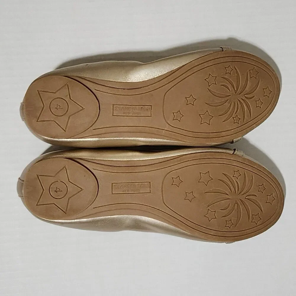 Kenneth Cole GNY irls Lea Ember Ballet Flats Pale Gold Dress Shoes Size 4 EUC